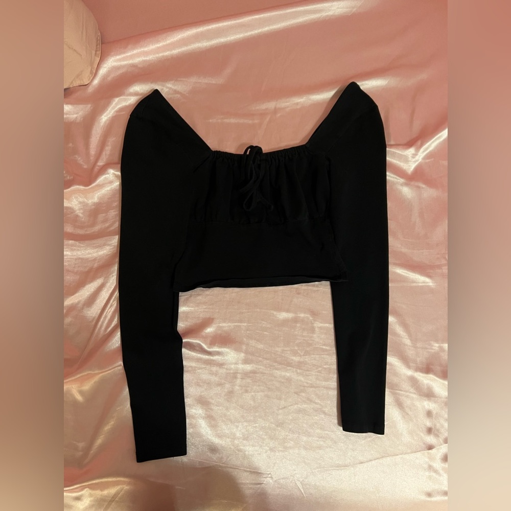 ASOS Small Black Tie Scoop Neck Crop Top (Lightly Worn)